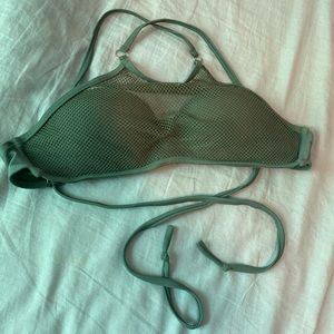 Army green high neck fish net push up bikini top